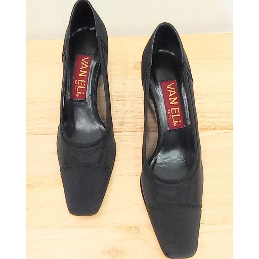 IOB VANELI black mesh mid height heels, square toe, square heel size 7.5 N